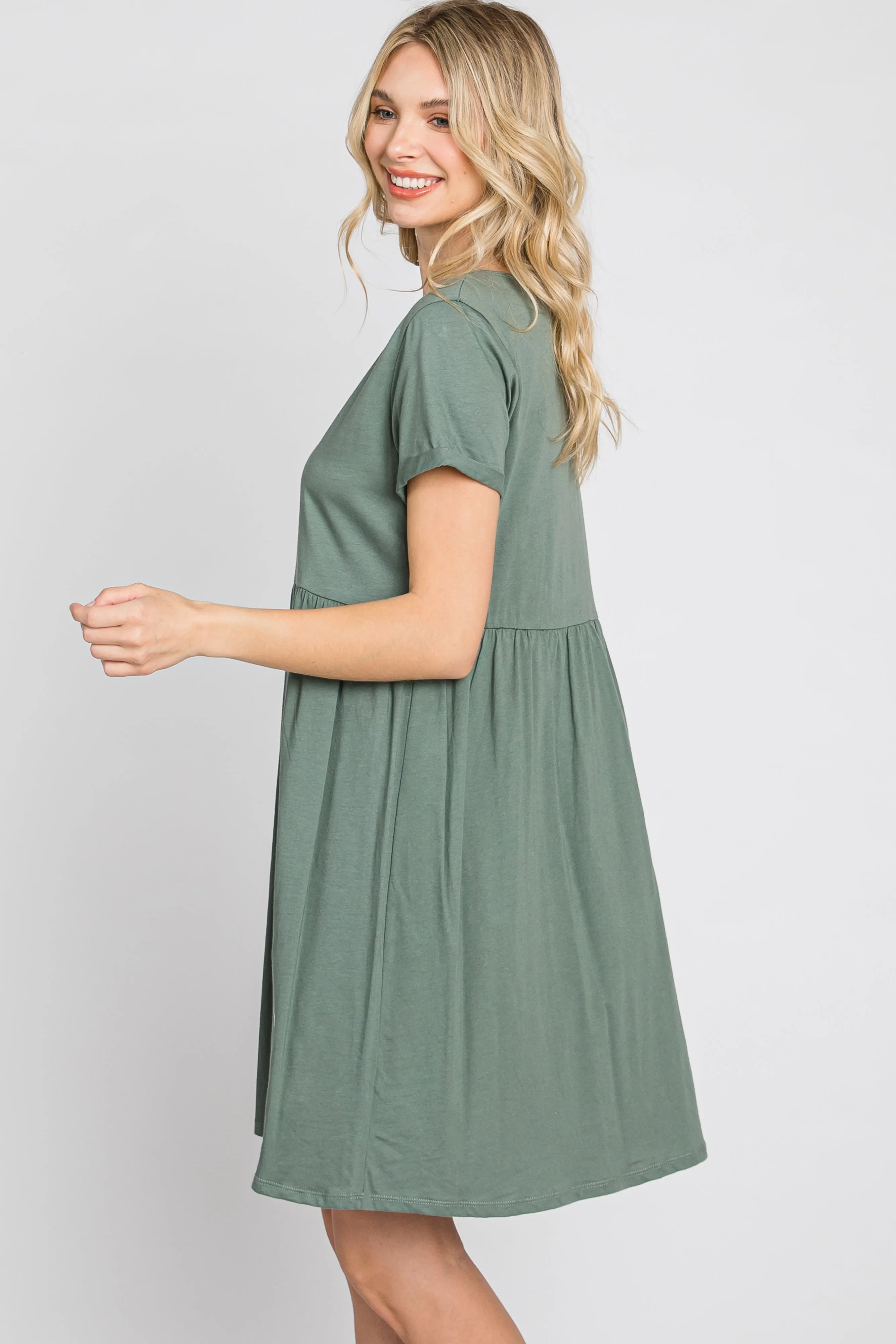 Olive Button Front Basic Dress sold by Pinkblush product image thumbnail 5