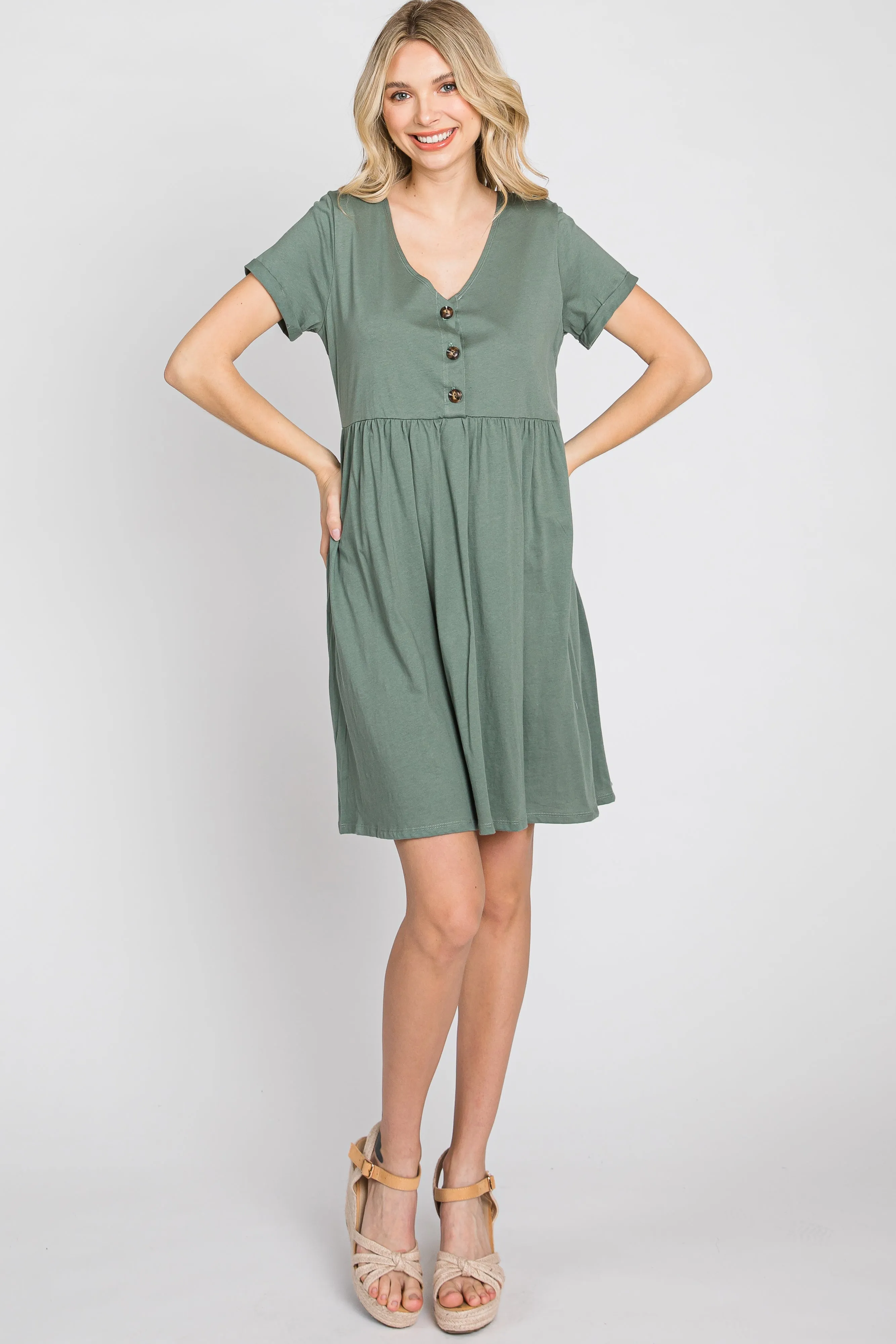 Olive Button Front Basic Dress sold by Pinkblush product image thumbnail 2