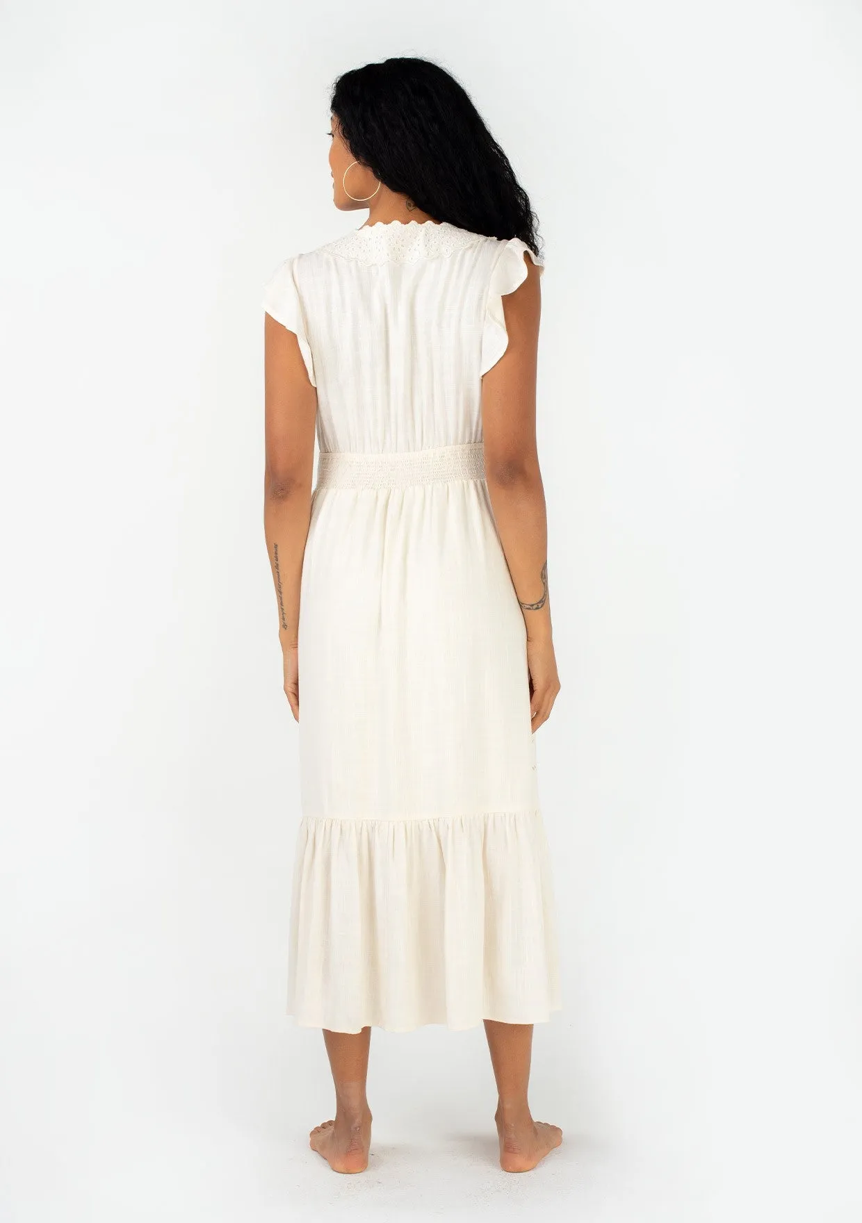 Cream Crochet Flutter Sleeve Button Down Maxi Dress sold by Pinkblush product image thumbnail 3