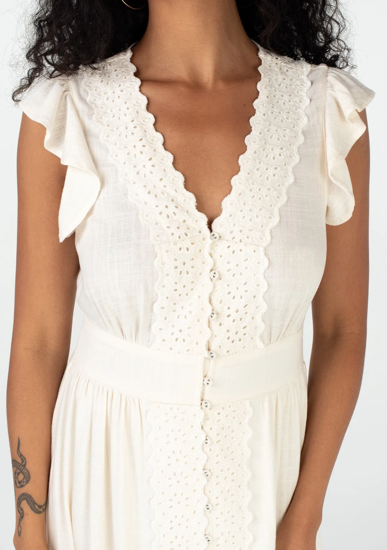 Cream Crochet Flutter Sleeve Button Down Maxi Dress sold by Pinkblush product image thumbnail 4
