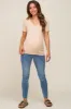 Beige Ribbed V-Neck Maternity Top sold by Pinkblush