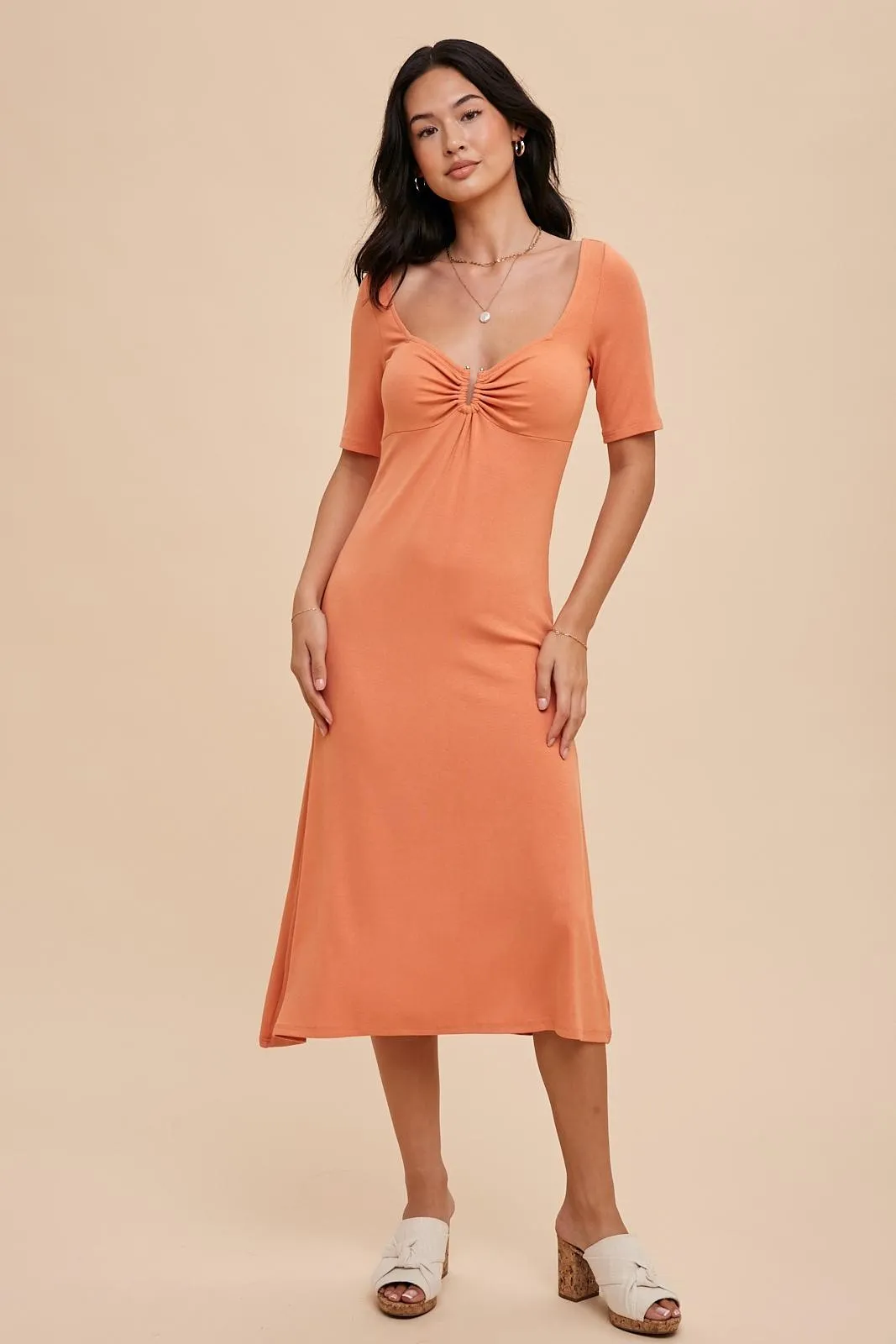 Peach U Notched Maternity Midi Dress sold by Pinkblush product image thumbnail 5