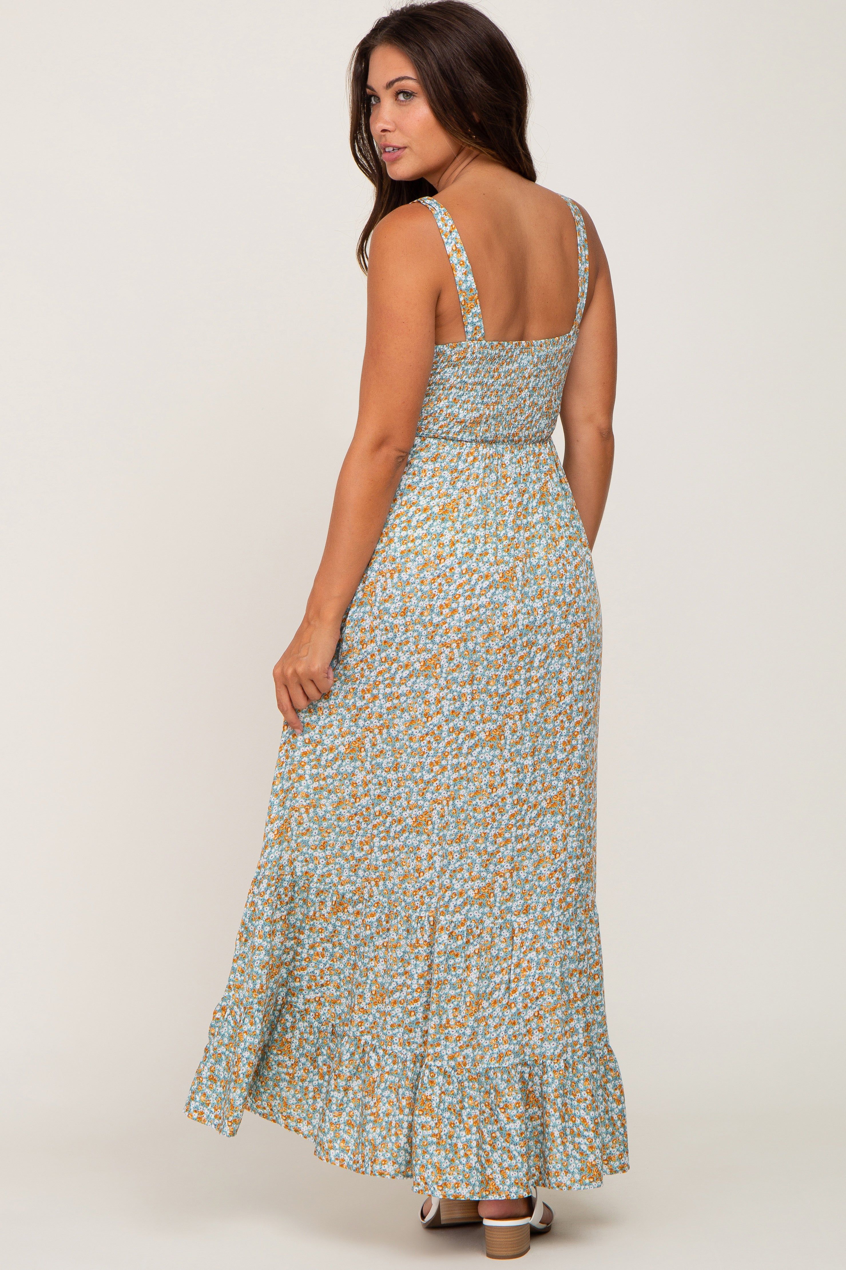 Green Floral Button Accent Maternity Maxi Dress sold by Pinkblush product image thumbnail 3