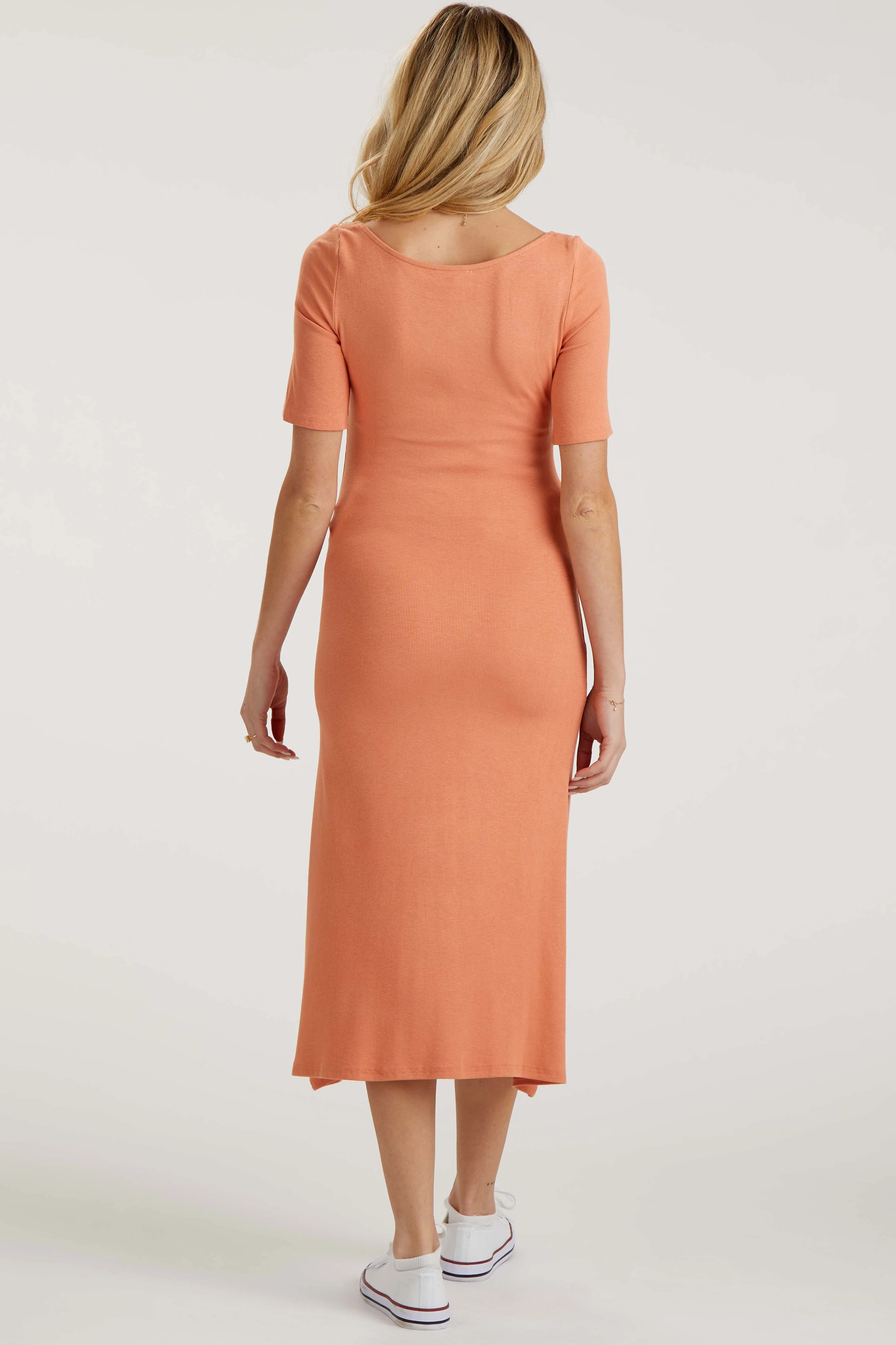 Peach U Notched Maternity Midi Dress sold by Pinkblush product image thumbnail 3