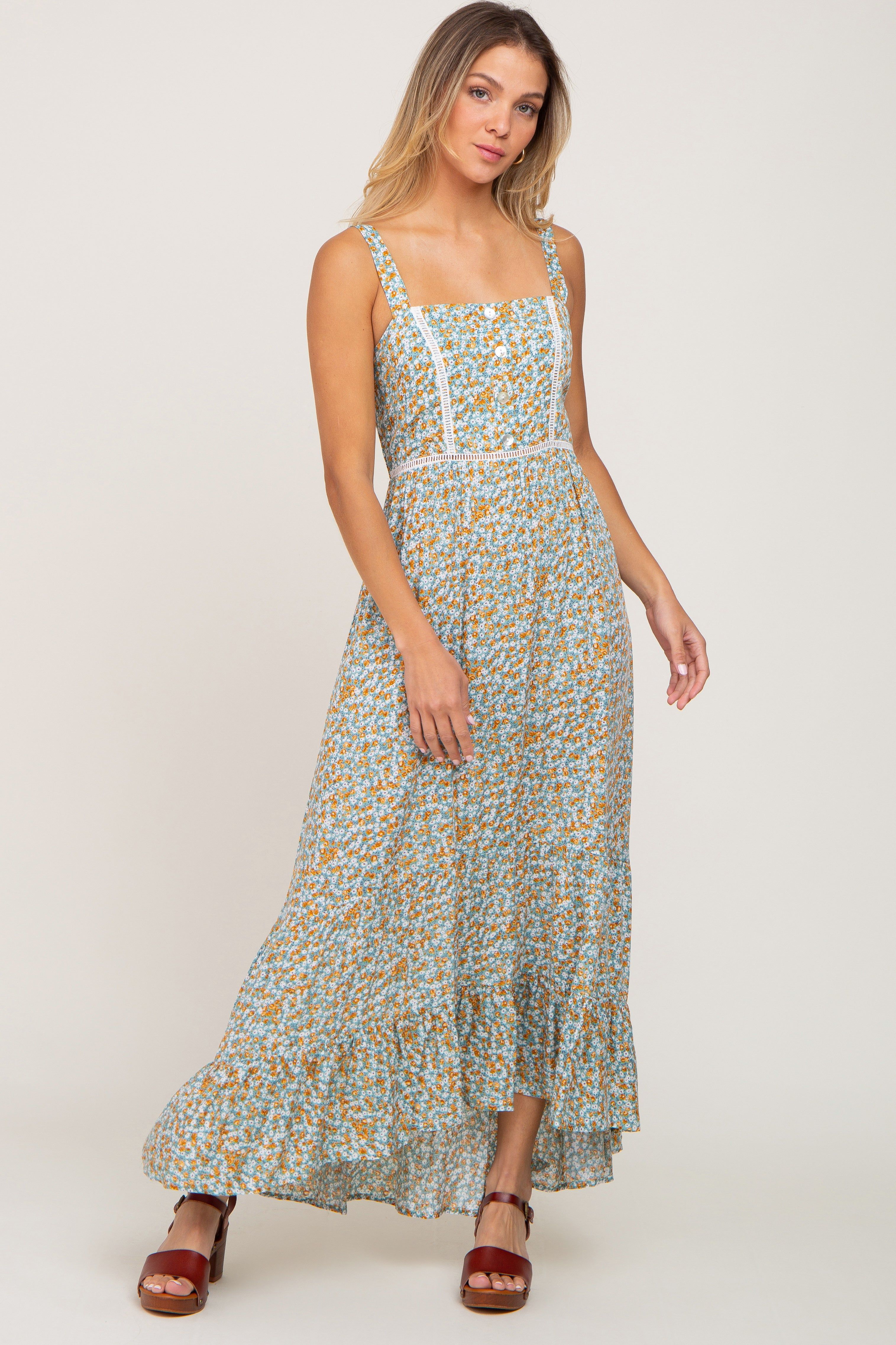 Green Floral Button Accent Maternity Maxi Dress sold by Pinkblush product image thumbnail 4