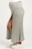 Gray Ribbed Knit Wrap Maternity Maxi Skirt sold by Pinkblush