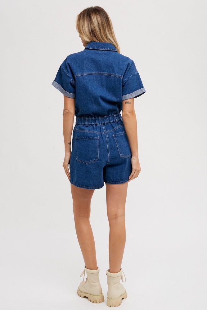 Medium Denim Button Down Shirt Romper sold by Pinkblush product image thumbnail 4