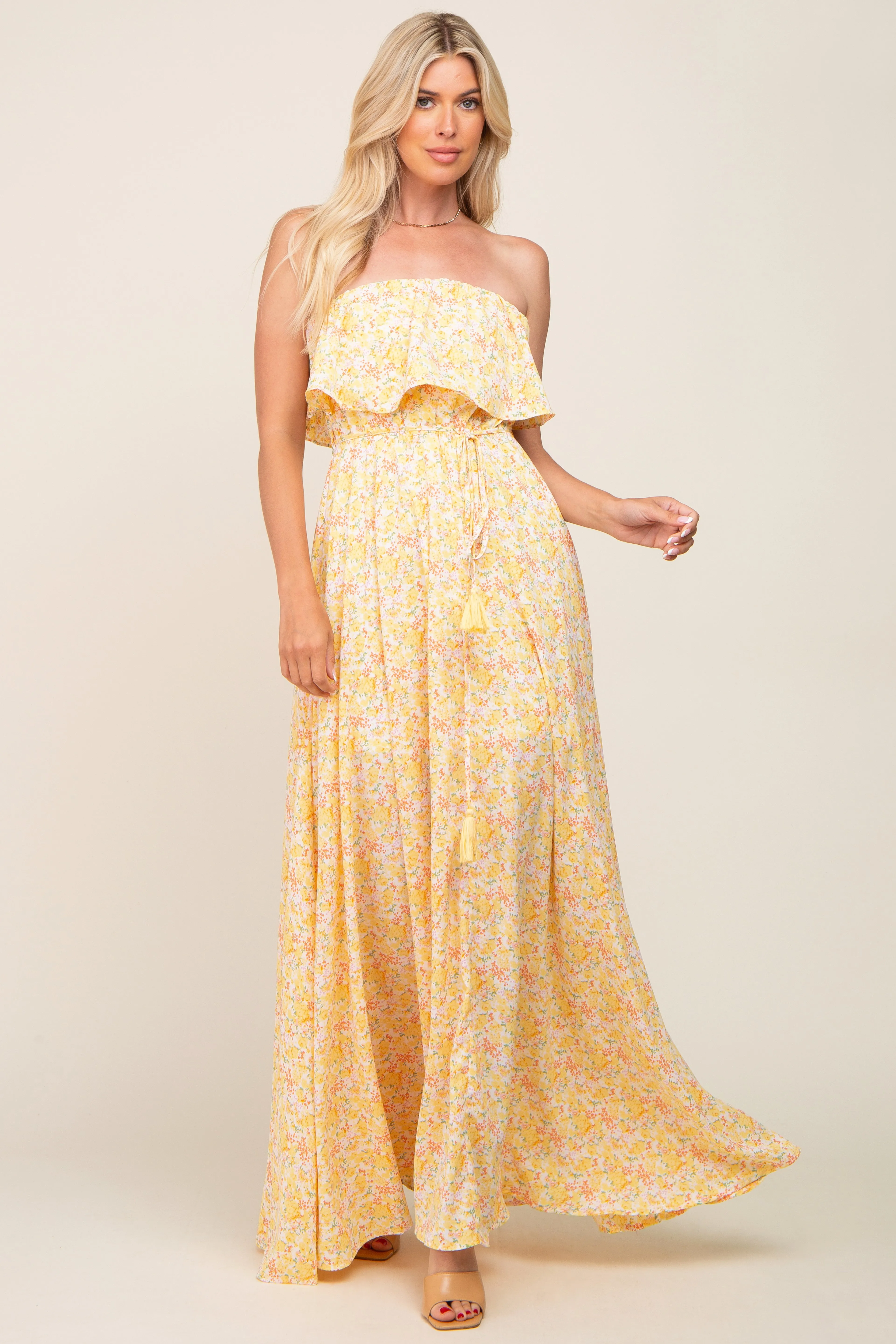 Yellow Floral Sleeveless Maternity Maxi Dress sold by Pinkblush product image thumbnail 5
