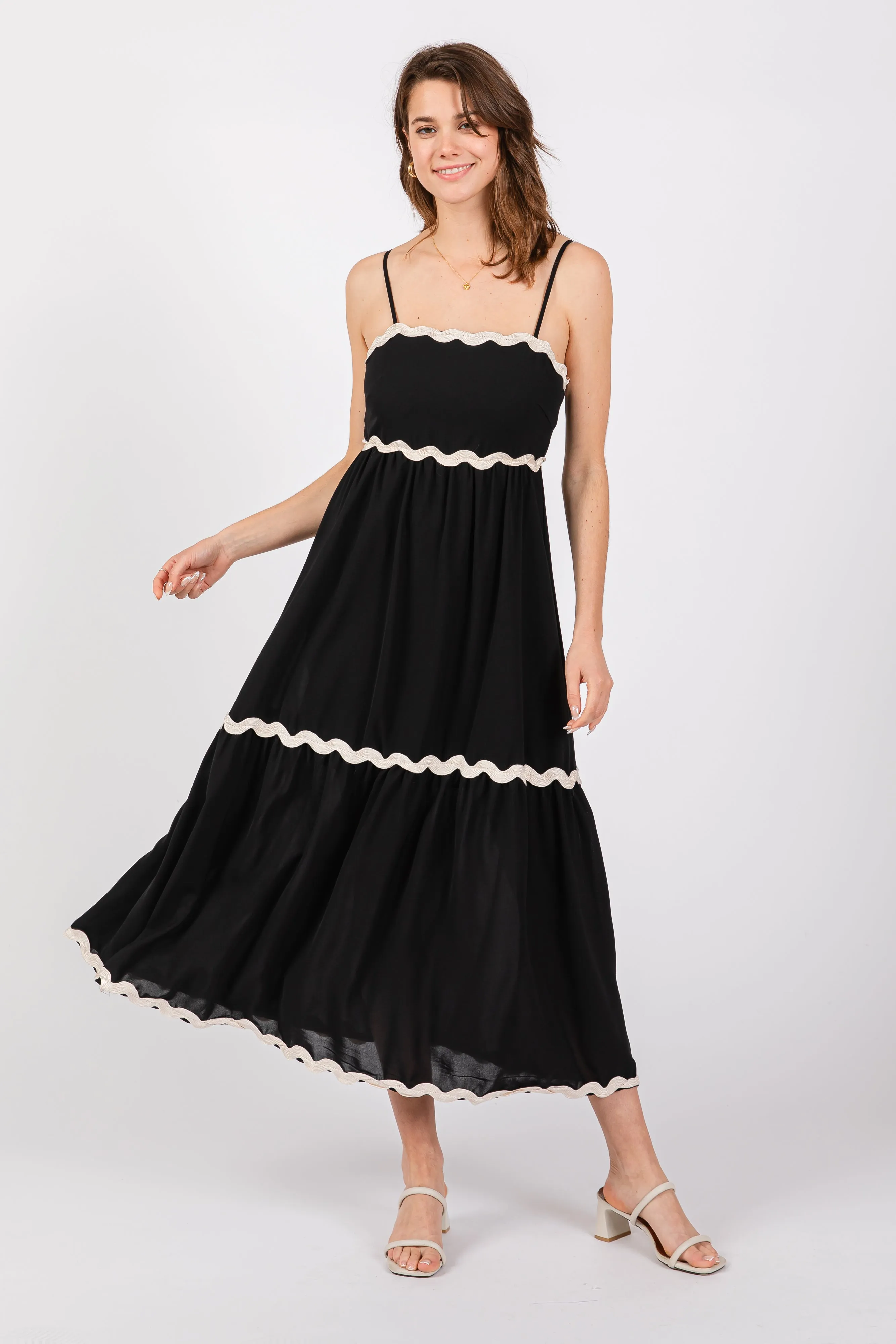 Black Colorblock Trim Midi Dress sold by Pinkblush