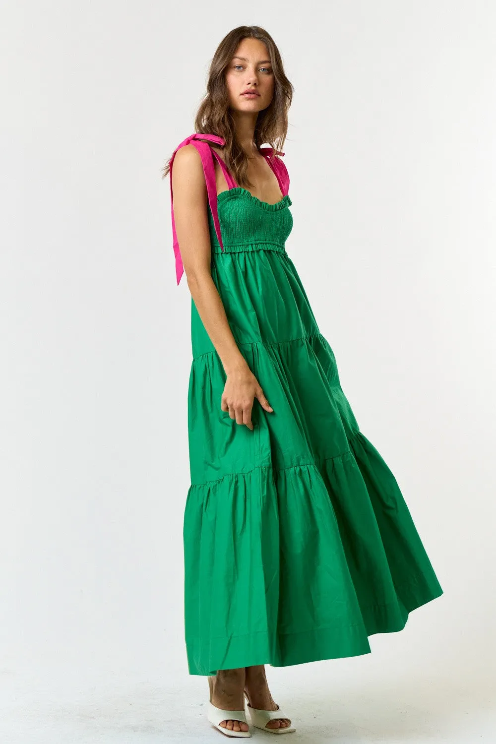 Green Contrast Shoulder Straps Maxi Dress sold by Pinkblush