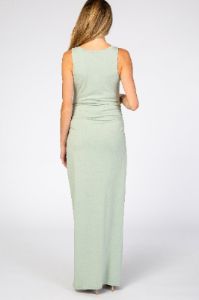 Light Mint Solid Sleeveless Fitted Maternity Maxi Dress sold by Pinkblush
