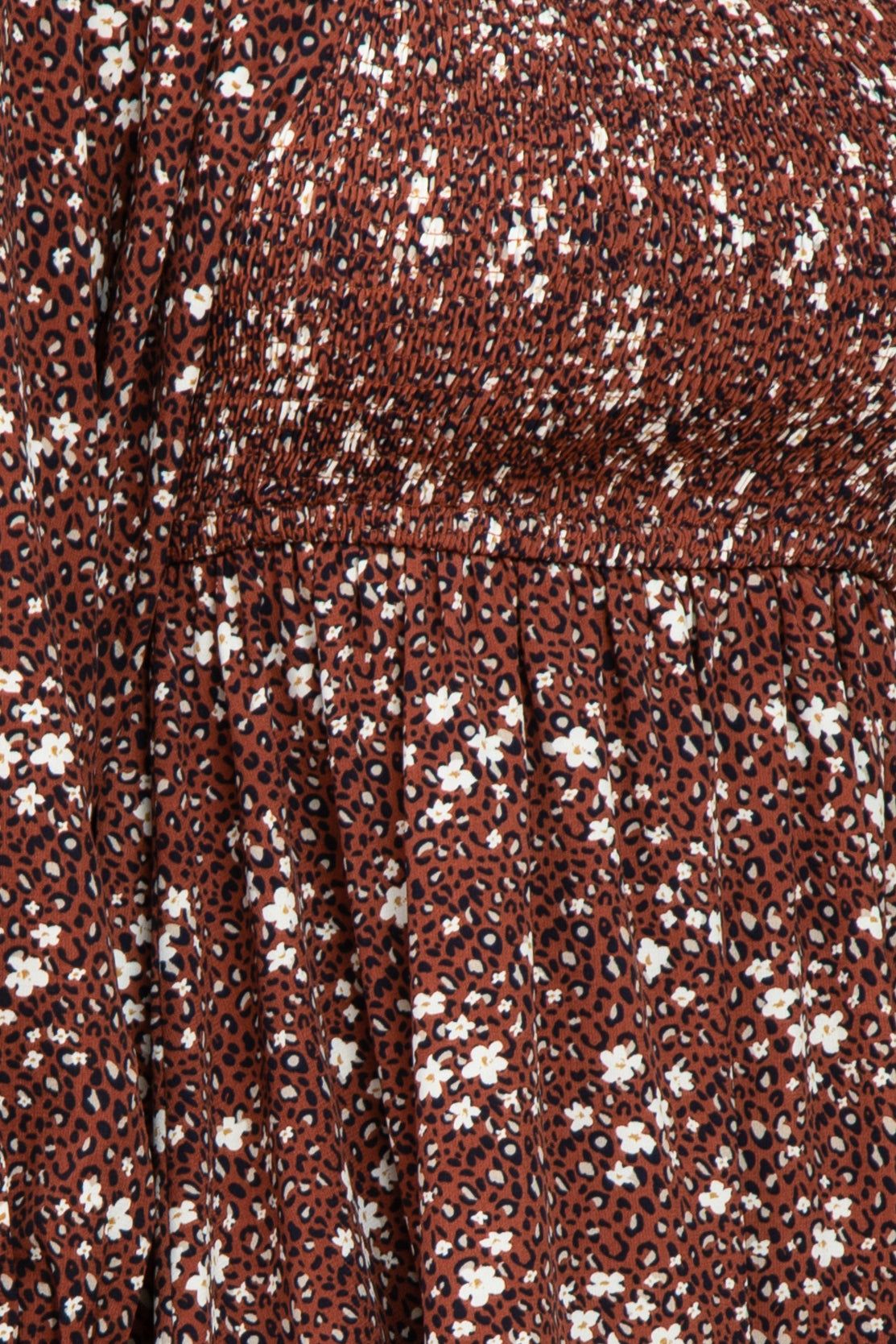 Rust Floral Leopard Print Smocked Dress sold by Pinkblush product image thumbnail 5