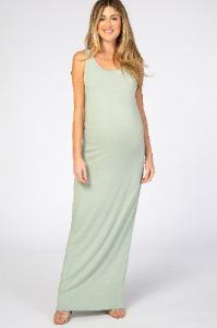 Light Mint Solid Sleeveless Fitted Maternity Maxi Dress sold by Pinkblush