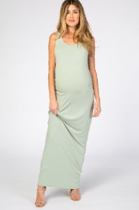 Light Mint Solid Sleeveless Fitted Maternity Maxi Dress sold by Pinkblush
