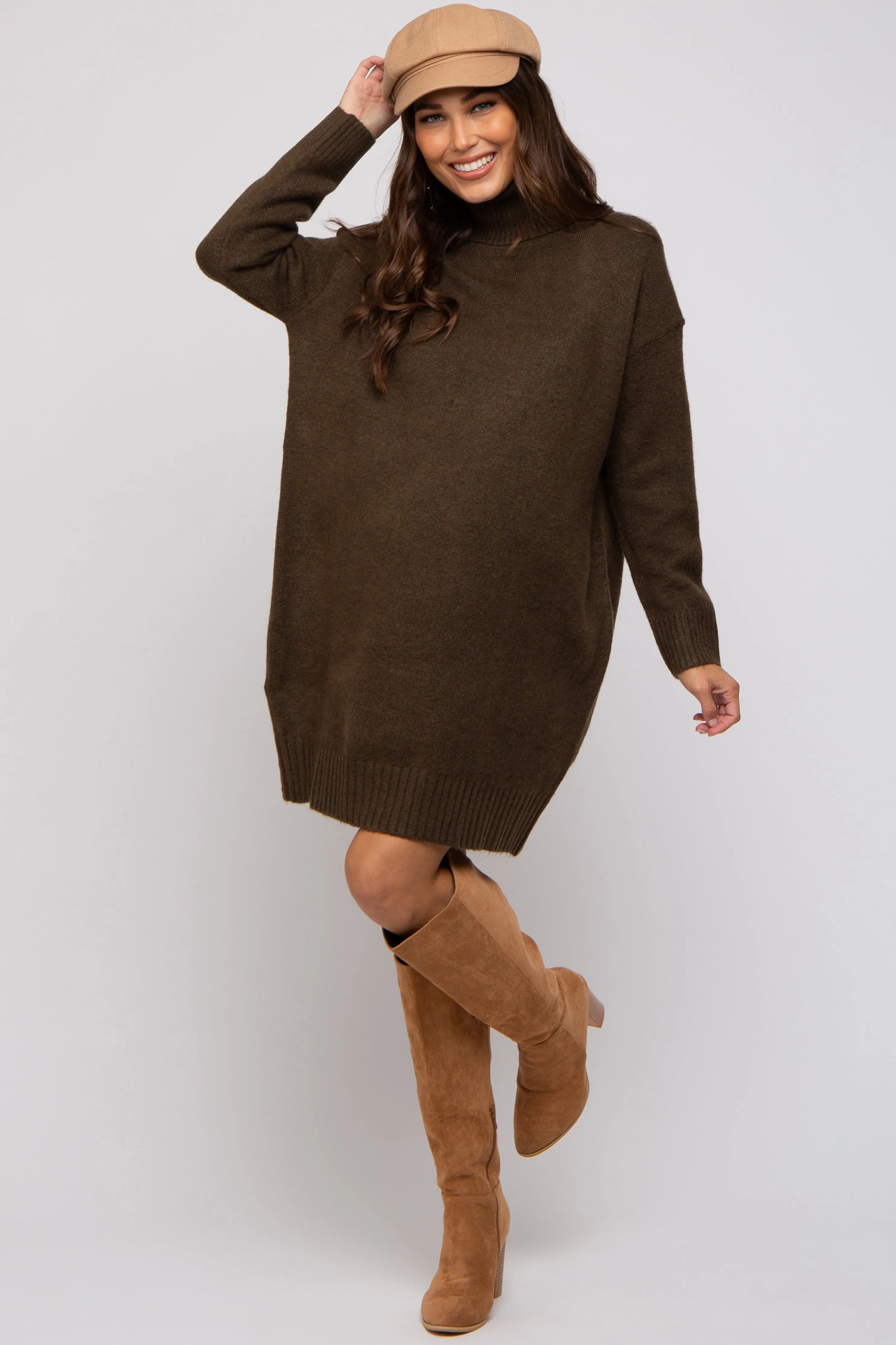 Olive Turtleneck Maternity Sweater Mini Dress sold by Pinkblush product image thumbnail 4