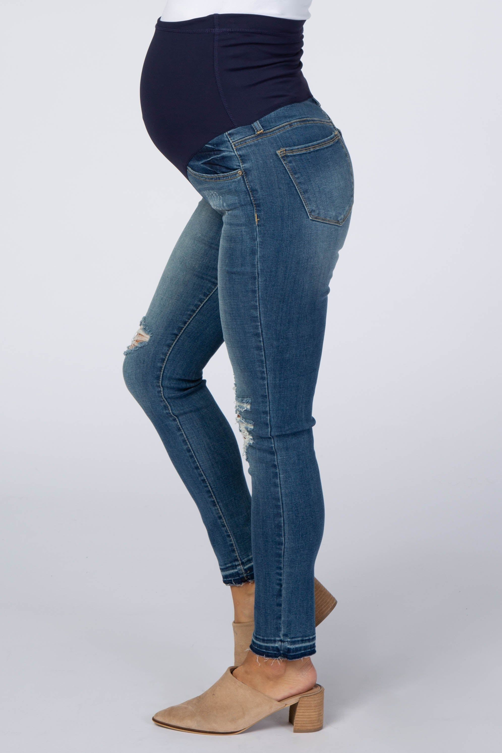 Navy Blue Distressed Raw Hem Maternity Jeans sold by Pinkblush product image thumbnail 3