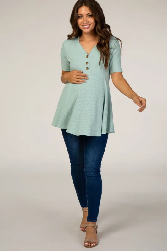 PinkBlush Sage Ribbed Button Accent Maternity Blouse sold by Pinkblush