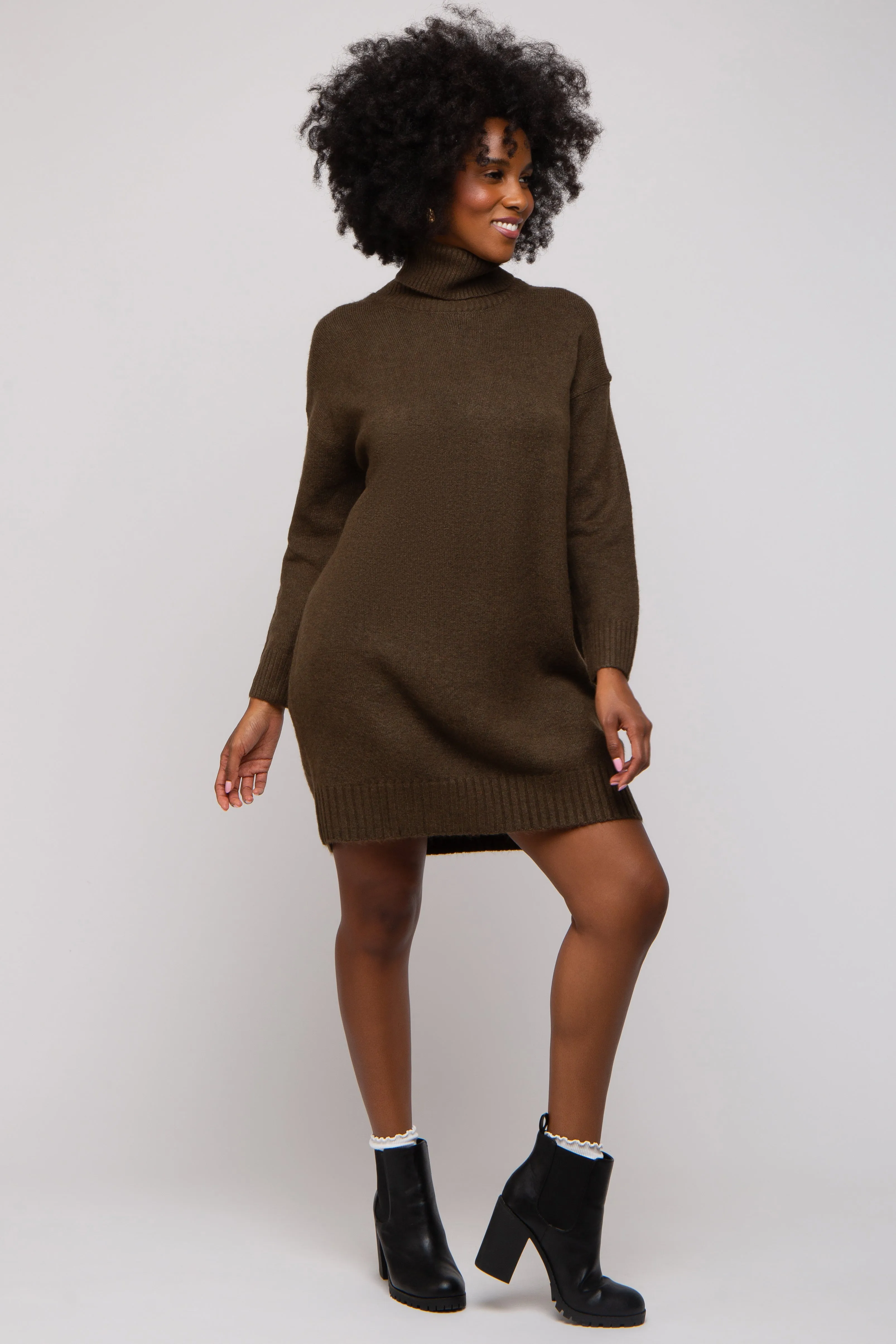 Olive Turtleneck Maternity Sweater Mini Dress sold by Pinkblush product image thumbnail 5