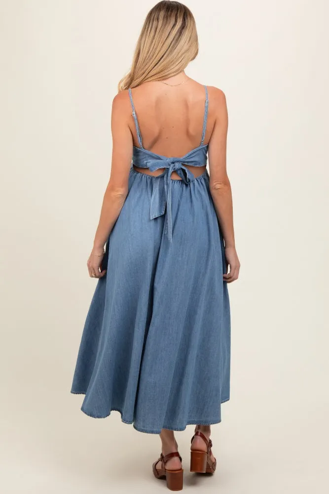 Blue Back Tie Straight Neck Maternity Midi Maternity Dress sold by Pinkblush product image thumbnail 3