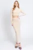 Beige Mock Neck Long Sleeve Crop Maternity Midi Skirt Set sold by Pinkblush