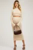 Beige Mock Neck Long Sleeve Crop Maternity Midi Skirt Set sold by Pinkblush