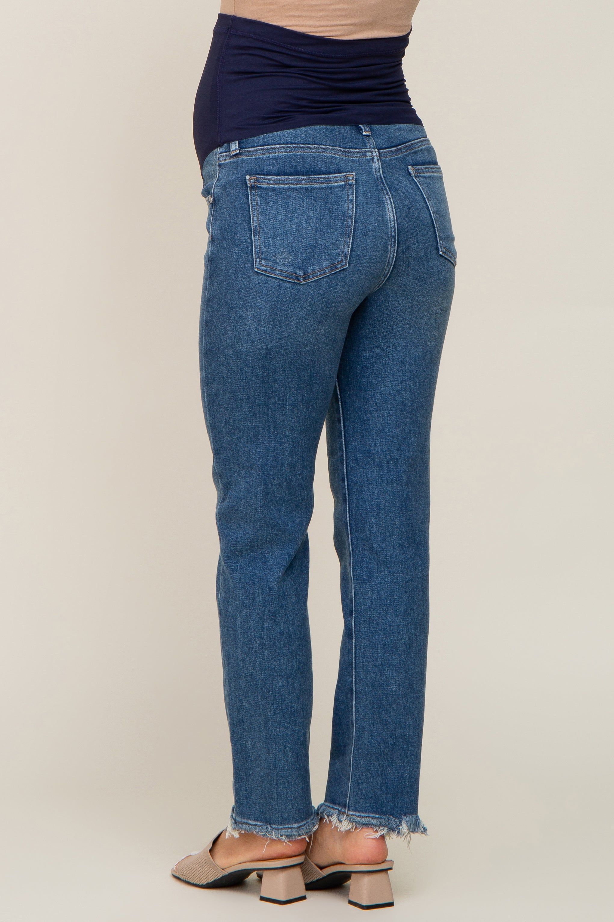 Medium Blue Fringe Hem Straight Leg Maternity Jeans sold by Pinkblush product image thumbnail 4