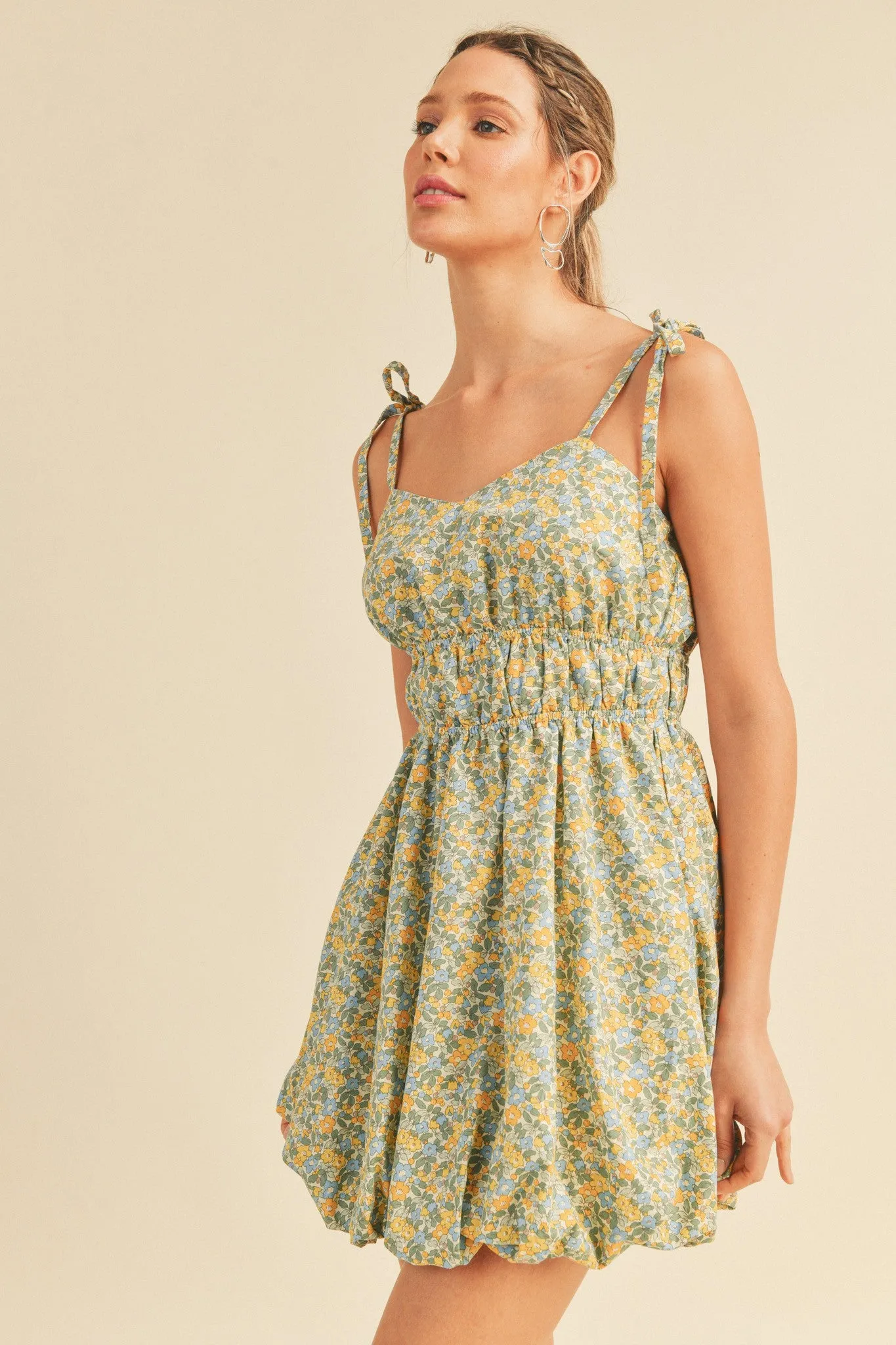 Dusty Blue Floral Bubble Hem Mini Dress sold by Pinkblush product image thumbnail 2