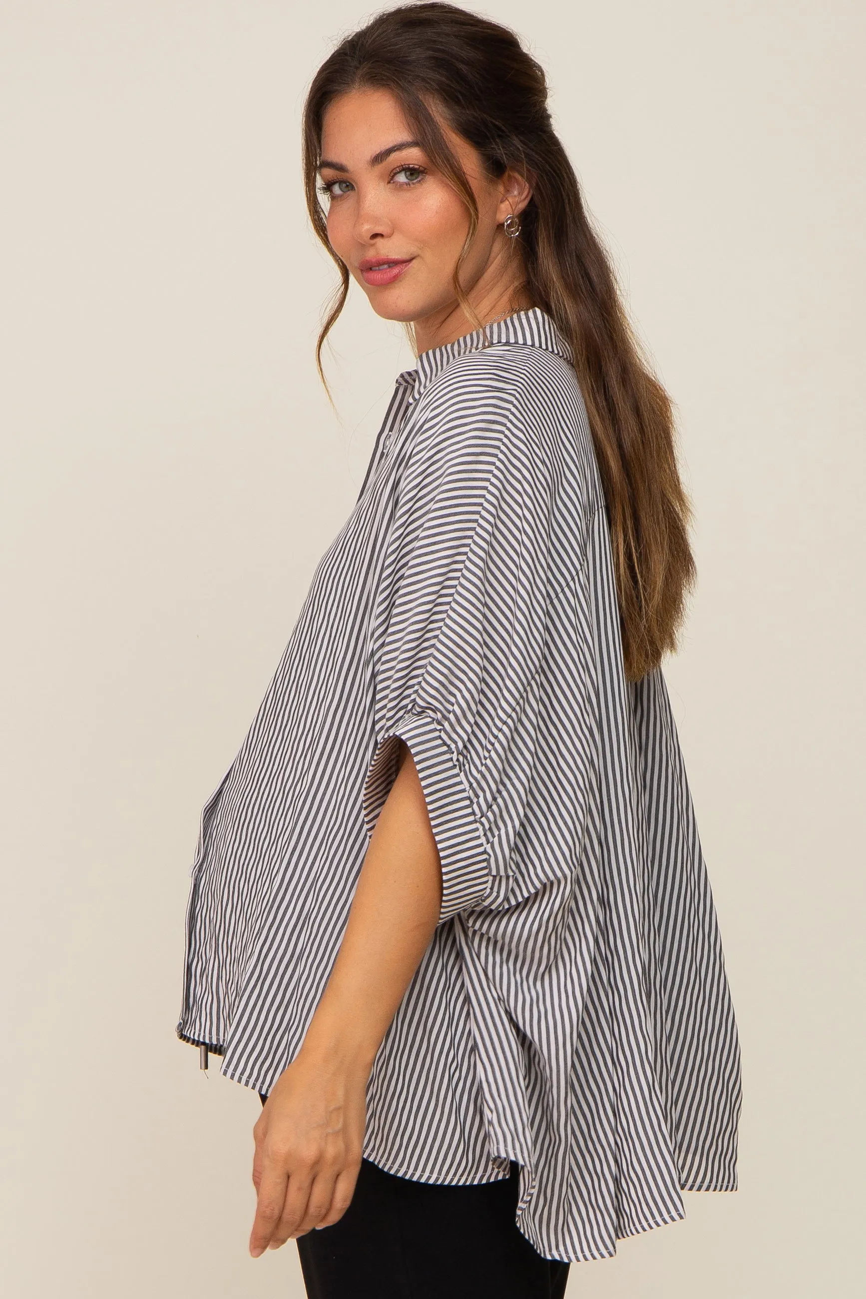 Black Striped Dolman Button Down Maternity Top sold by Pinkblush product image thumbnail 3