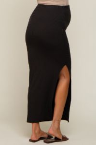 Black Ribbed Maternity Maxi Skirt sold by Pinkblush