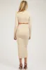 Beige Mock Neck Long Sleeve Crop Maternity Midi Skirt Set sold by Pinkblush