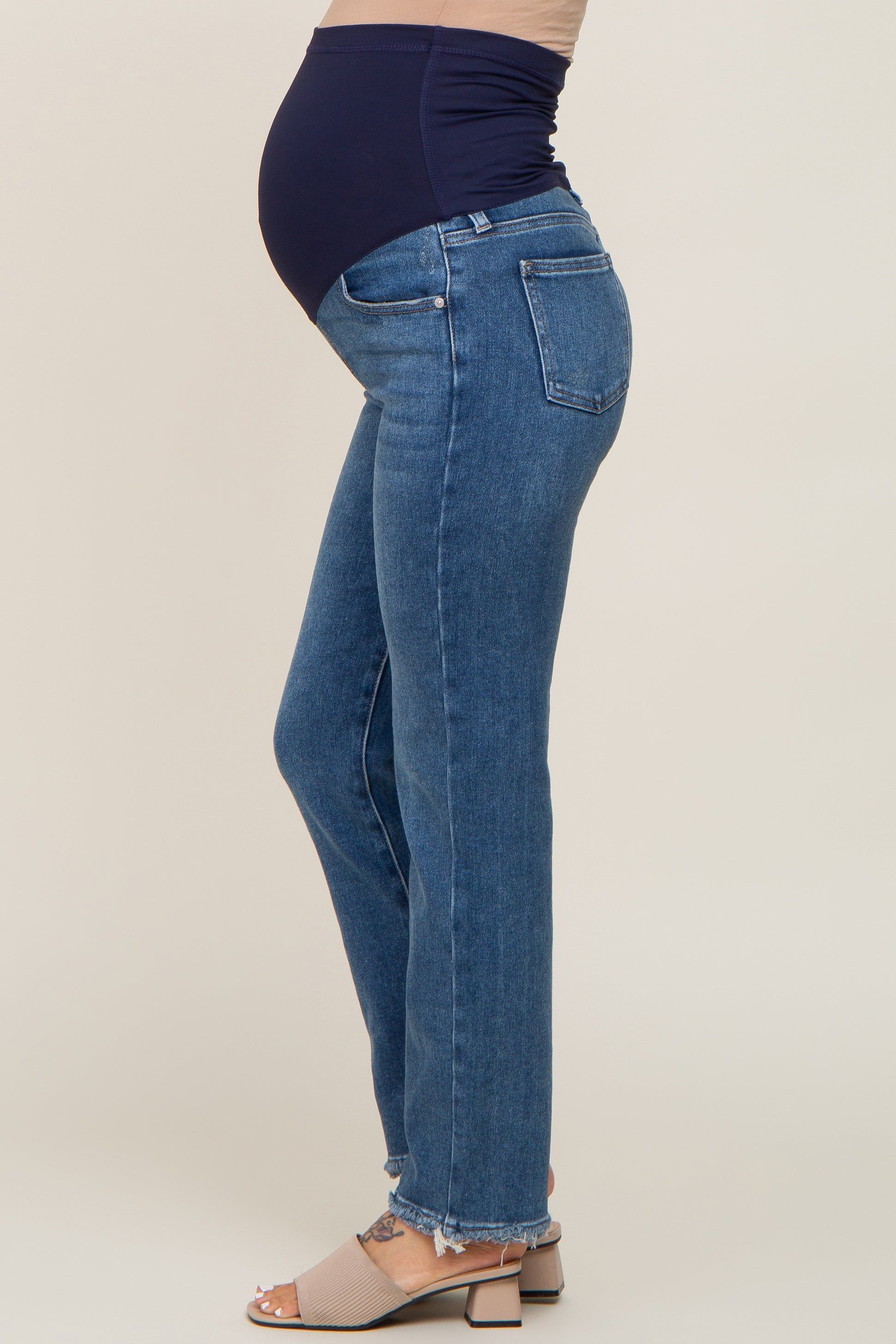 Medium Blue Fringe Hem Straight Leg Maternity Jeans sold by Pinkblush product image thumbnail 3