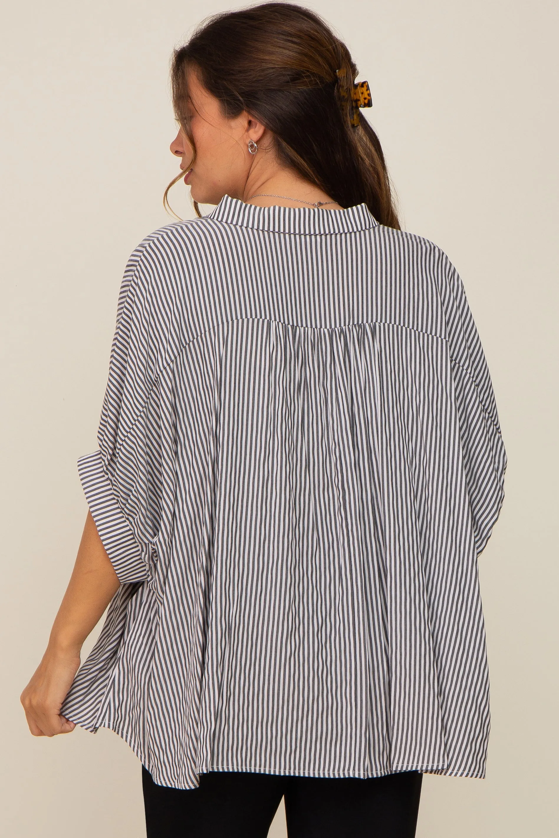 Black Striped Dolman Button Down Maternity Top sold by Pinkblush product image thumbnail 4