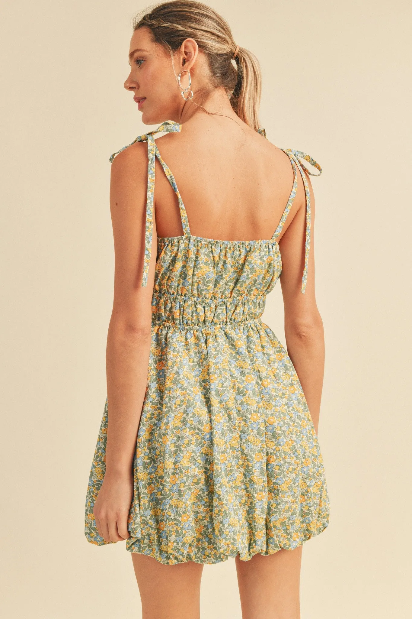 Dusty Blue Floral Bubble Hem Mini Dress sold by Pinkblush product image thumbnail 4