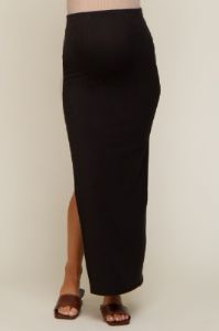 Black Ribbed Maternity Maxi Skirt sold by Pinkblush