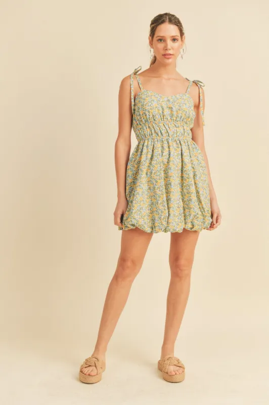 Dusty Blue Floral Bubble Hem Mini Dress sold by Pinkblush