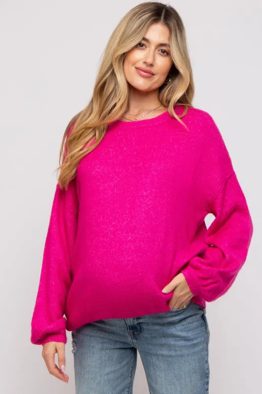 Fuchsia Basic Drop Shoulder Maternity Sweater sold by Pinkblush