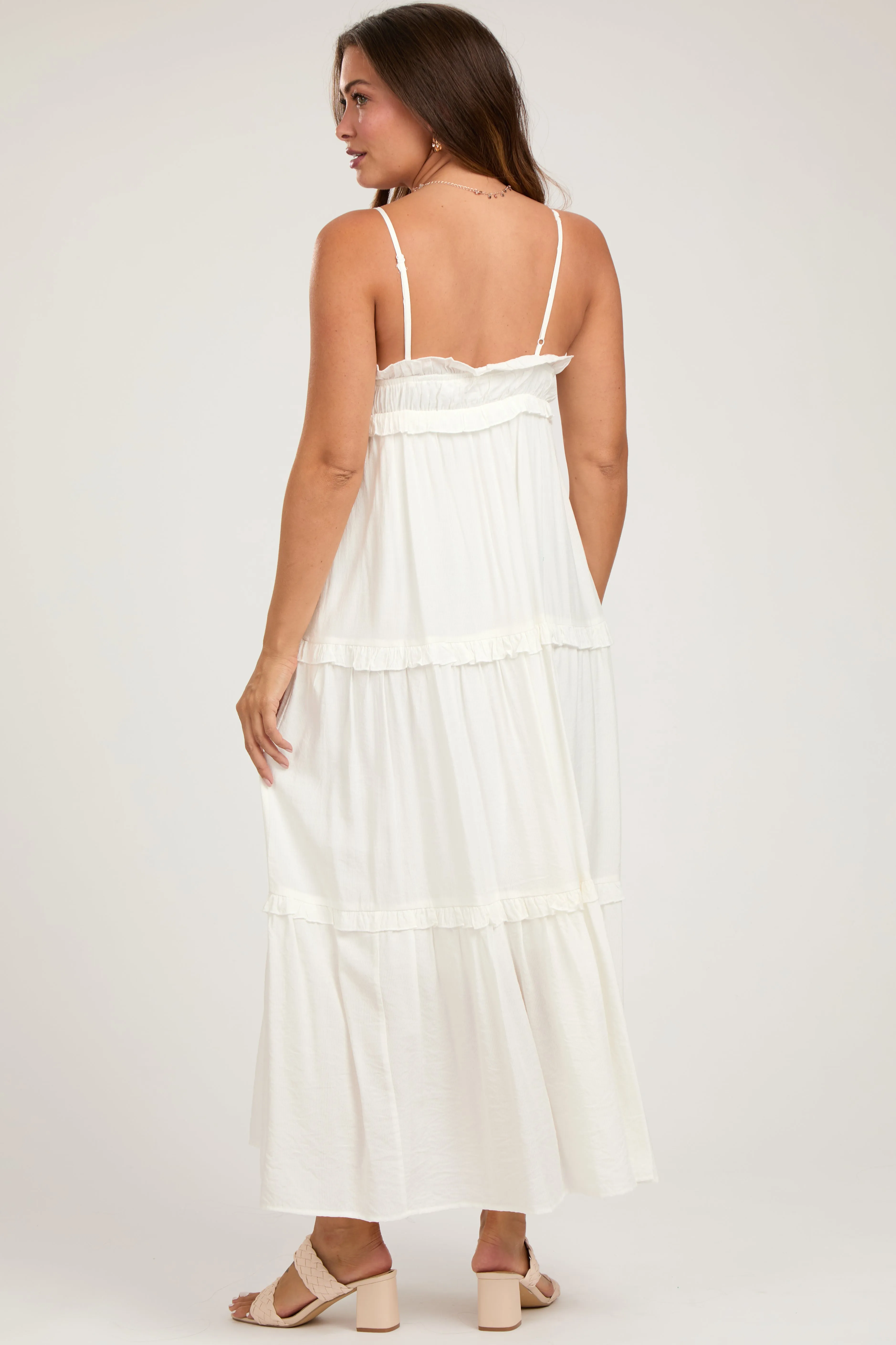 Cream Striped Ruffle Tiered Maternity Maxi Dress sold by Pinkblush product image thumbnail 3