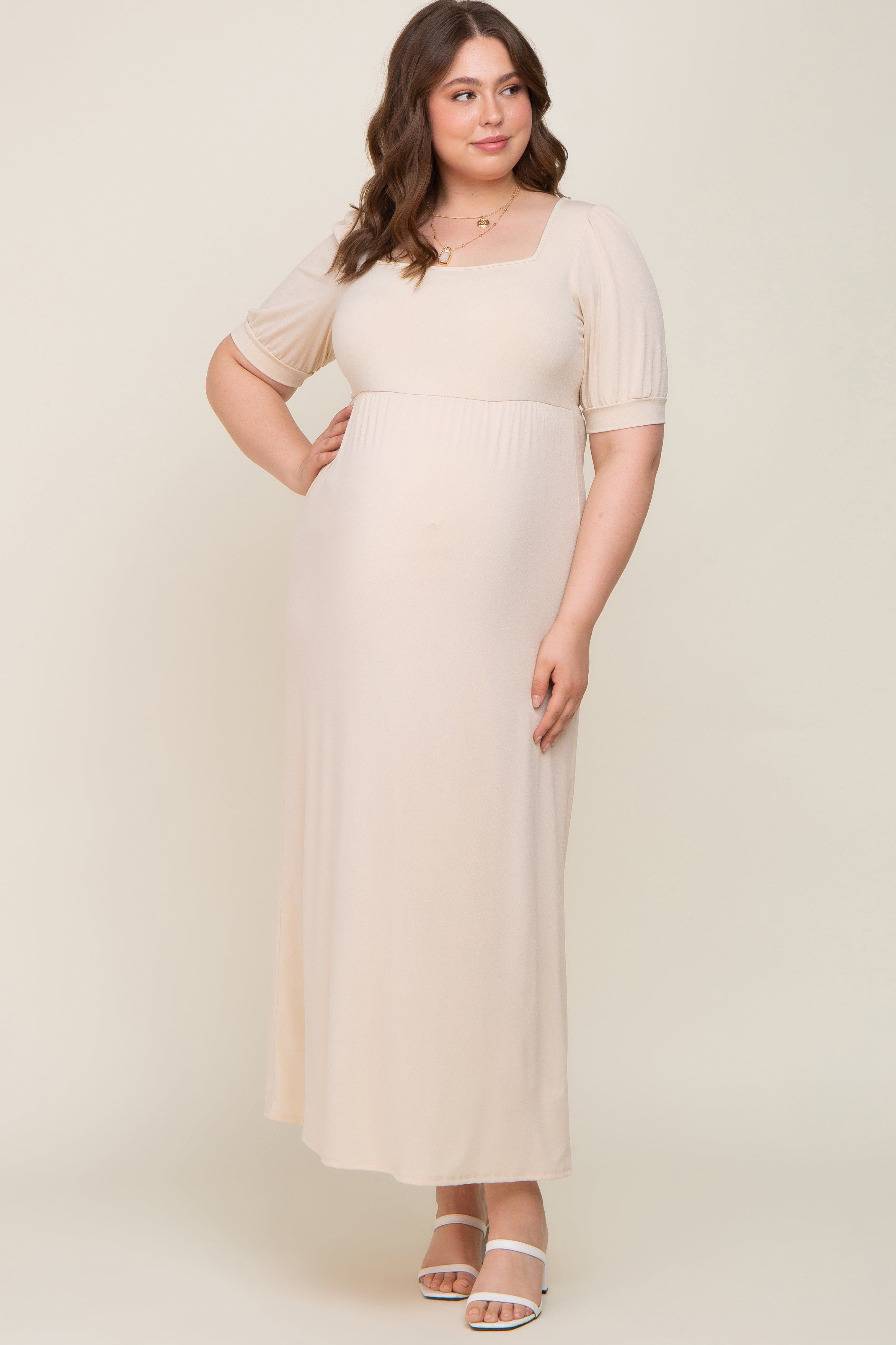 Cream Puff Sleeve Maternity Maxi Plus Dress sold by Pinkblush product image thumbnail 4