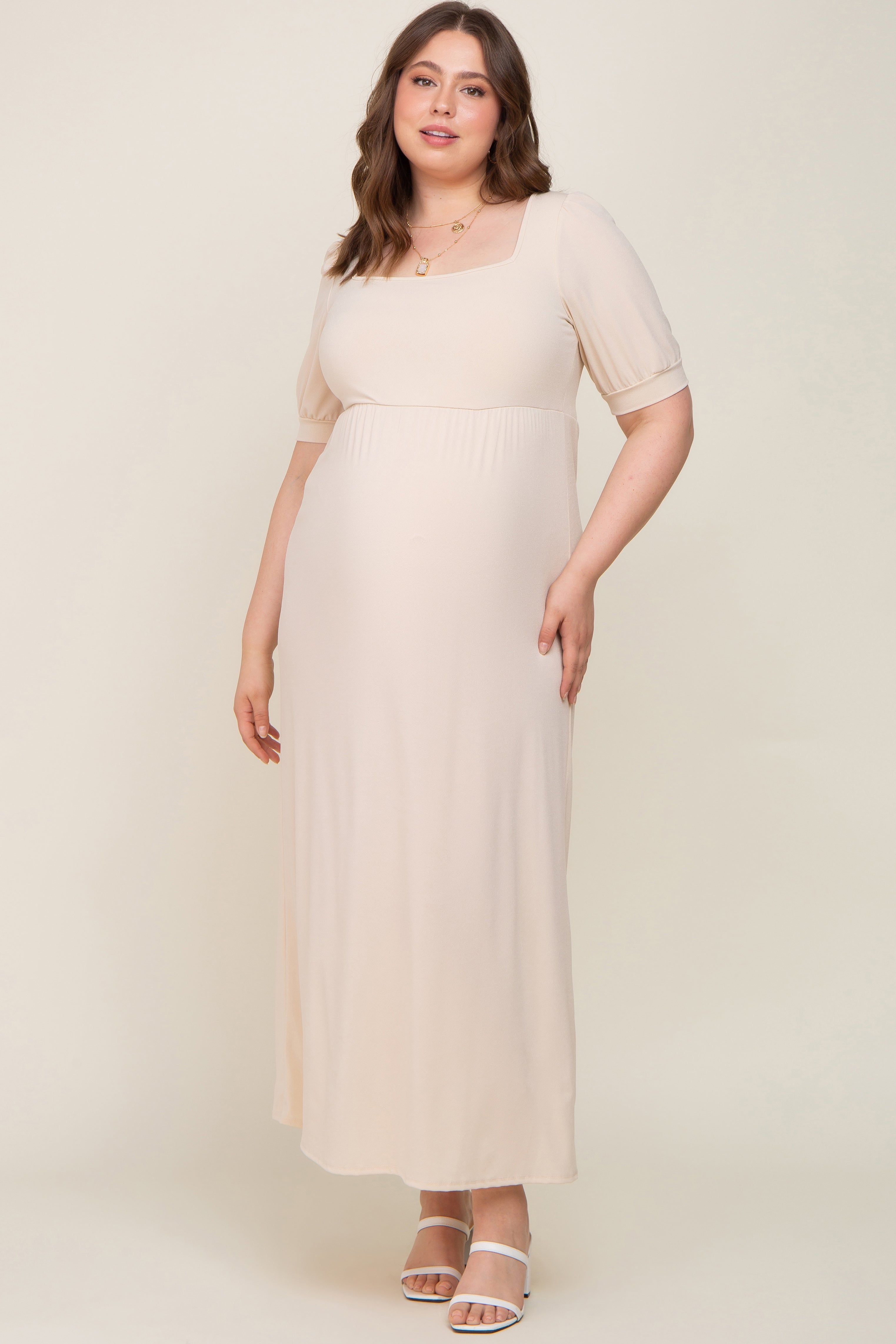 Cream Puff Sleeve Maternity Maxi Plus Dress sold by Pinkblush