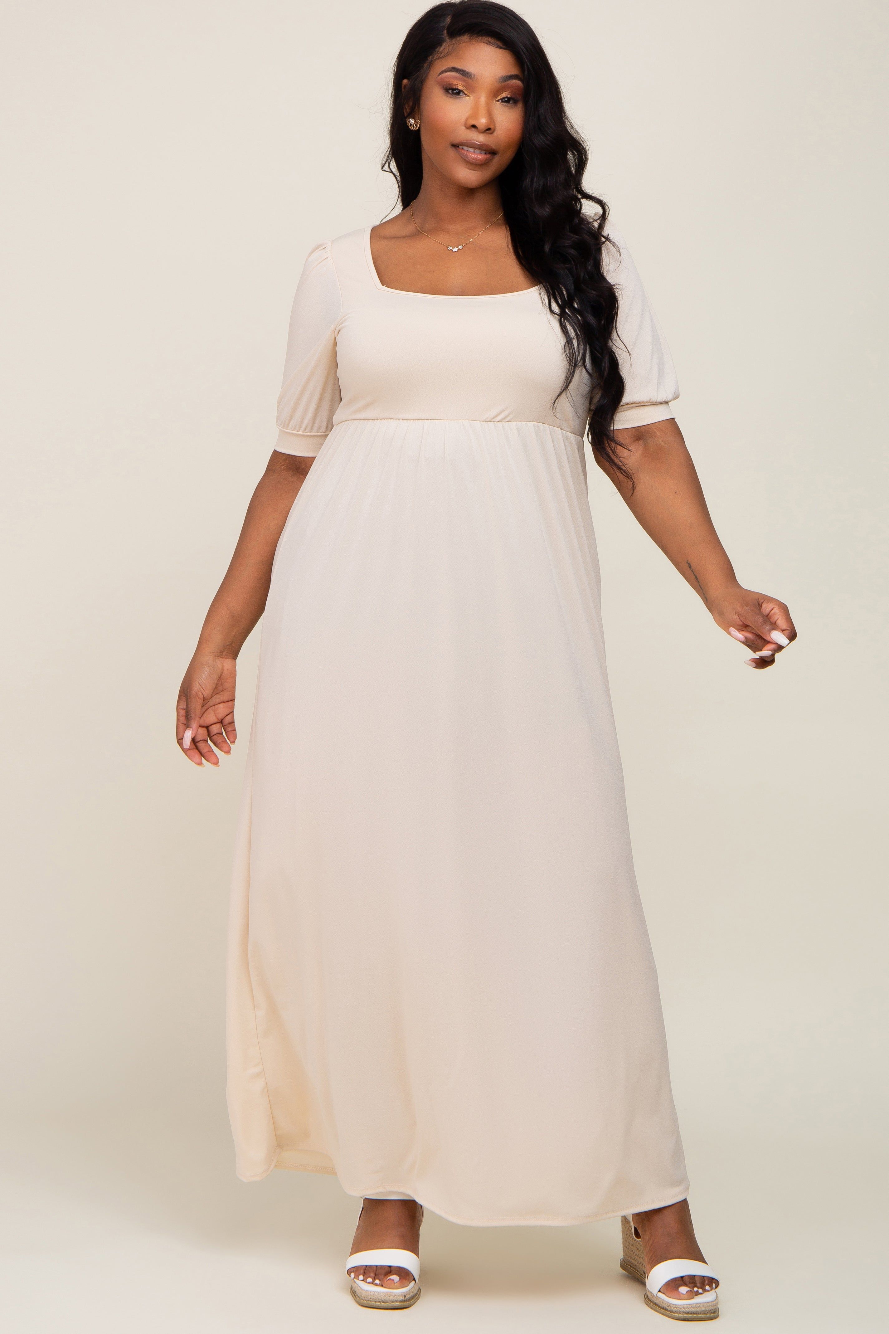 Cream Puff Sleeve Maternity Maxi Plus Dress sold by Pinkblush product image thumbnail 5