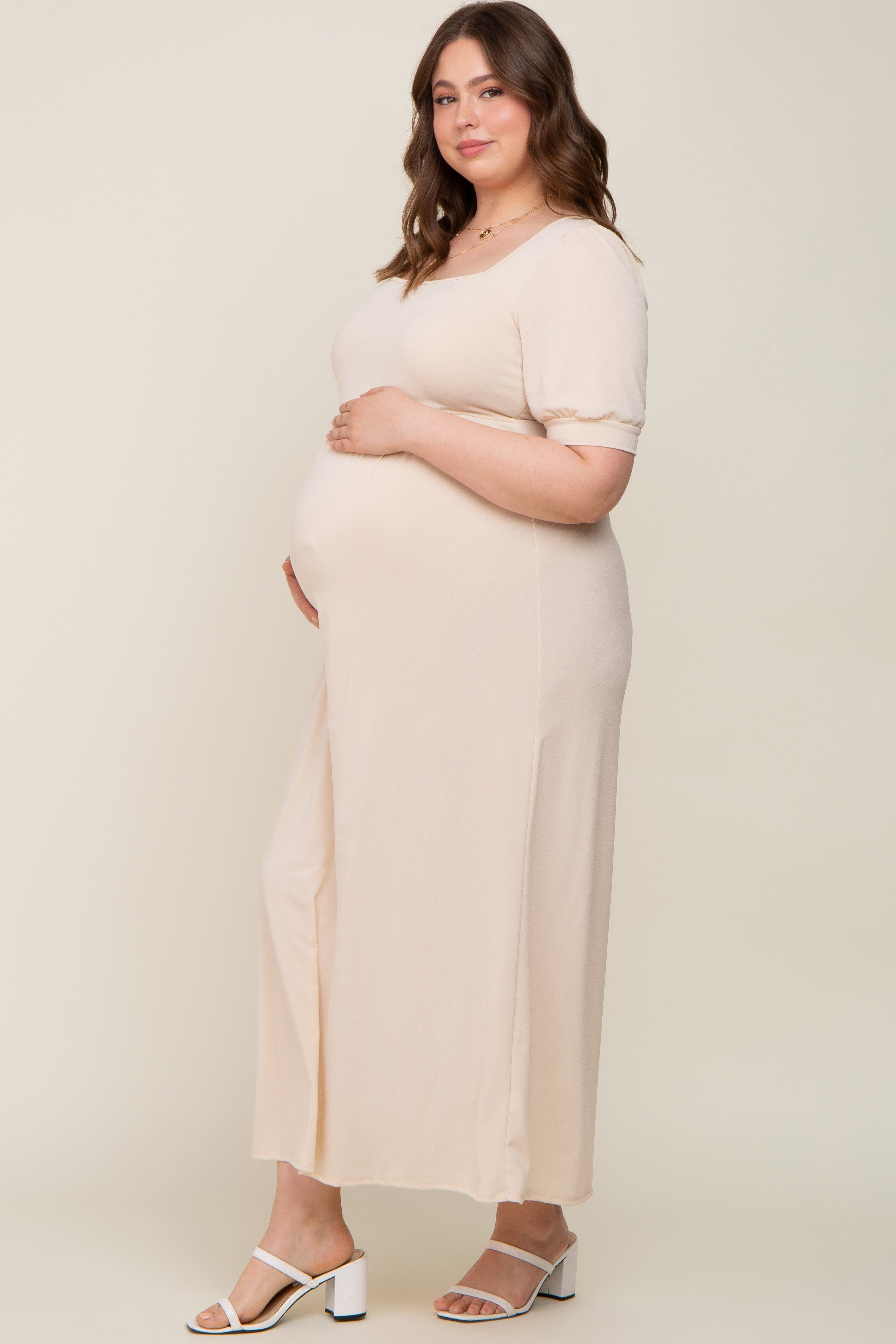 Cream Puff Sleeve Maternity Maxi Plus Dress sold by Pinkblush product image thumbnail 2