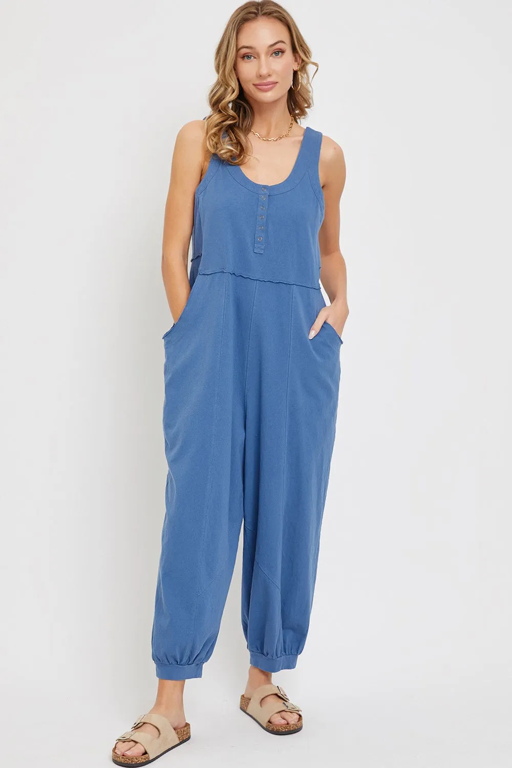Blue Loose Fit Sleeveless Maternity Jumpsuit sold by Pinkblush product image thumbnail 5