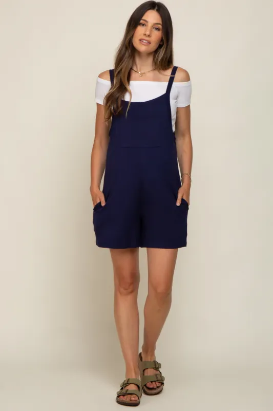 Navy Blue Front Pocket Overall Knit Maternity Romper sold by Pinkblush