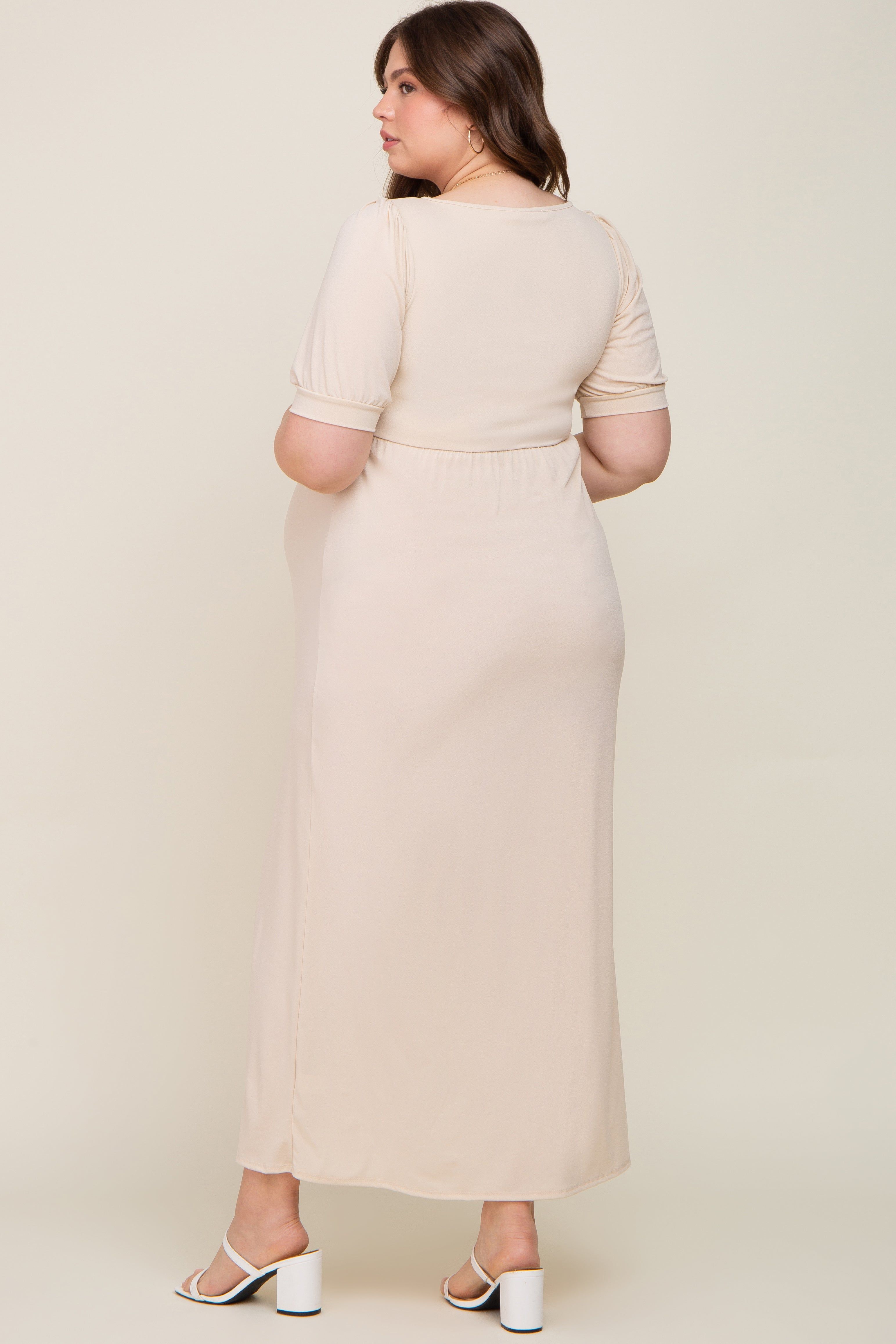 Cream Puff Sleeve Maternity Maxi Plus Dress sold by Pinkblush product image thumbnail 3