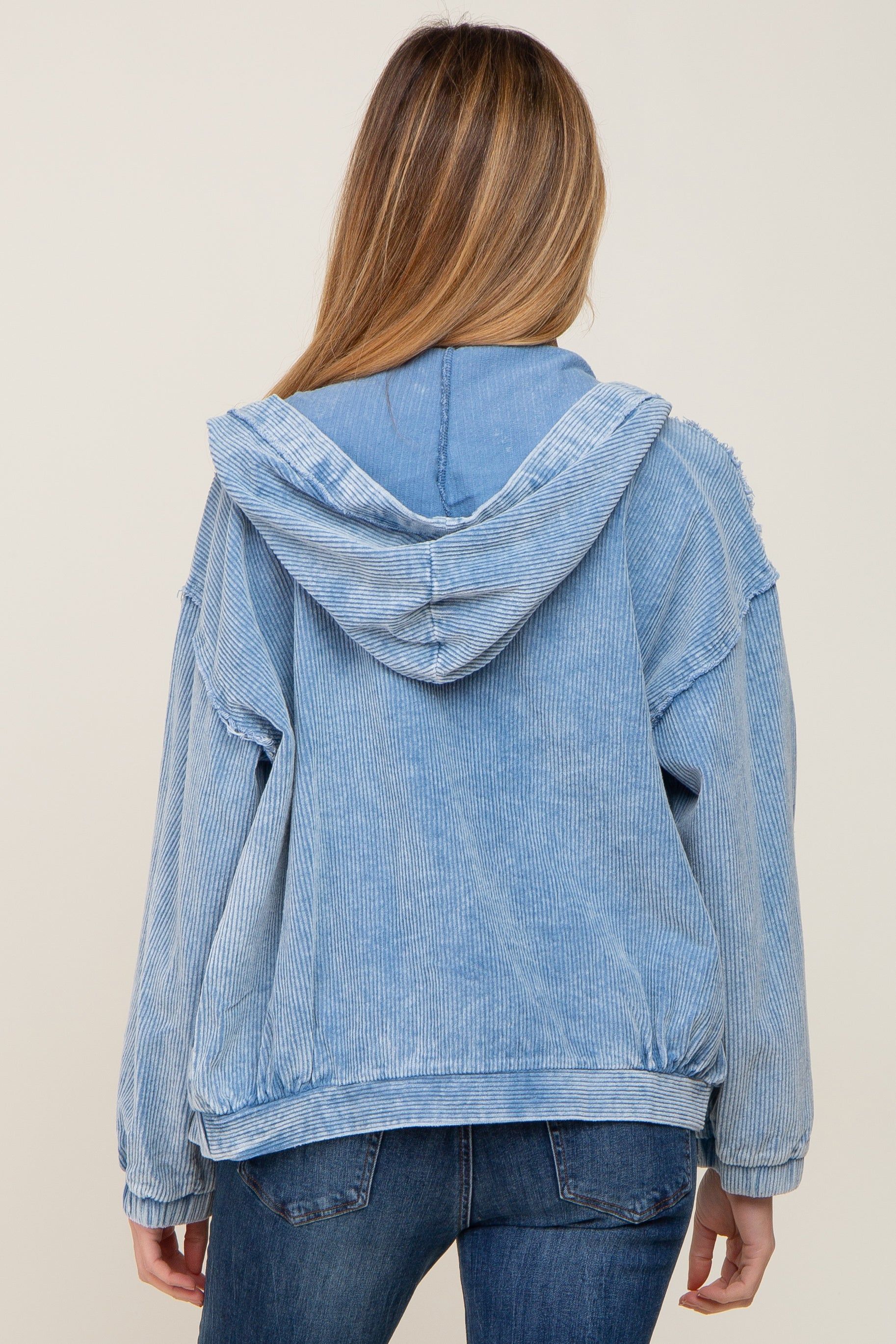 Blue Corduroy Button Up Hooded Maternity Jacket sold by Pinkblush product image thumbnail 3