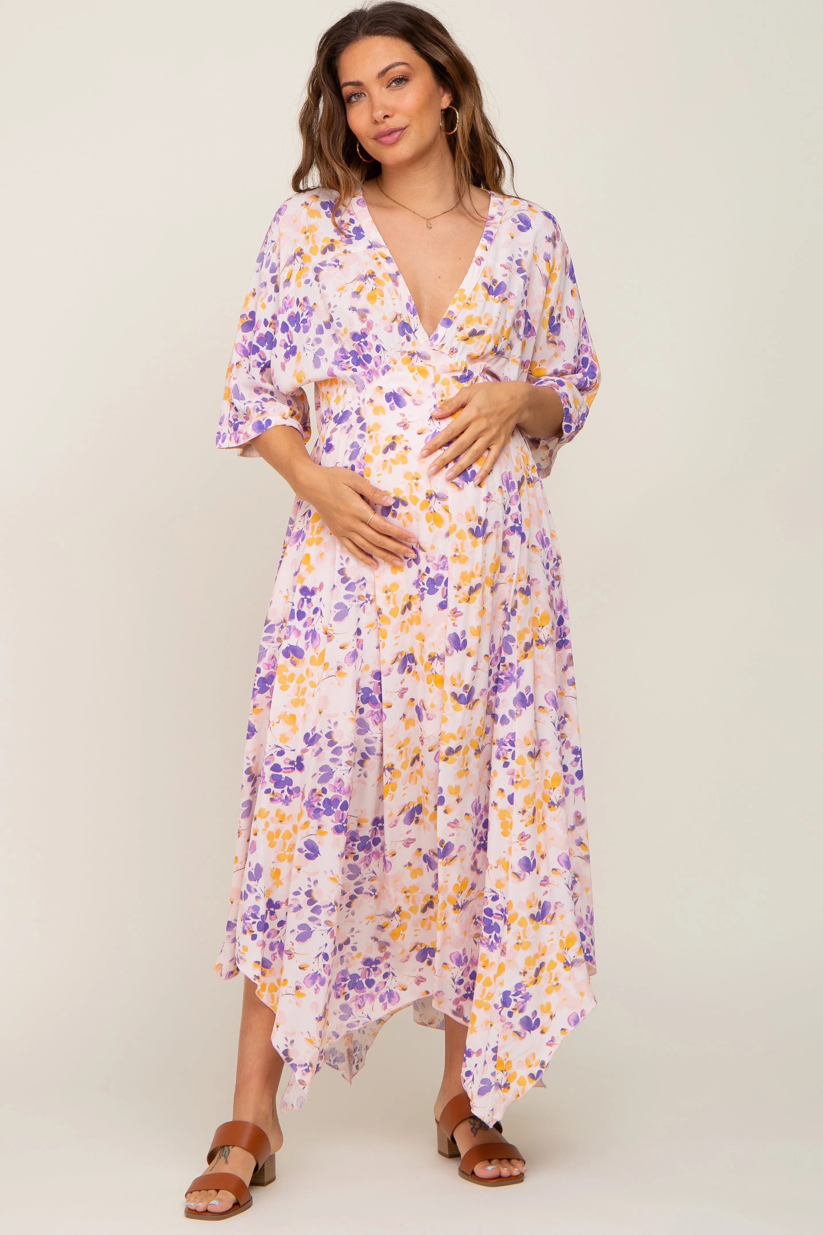 Pink Floral Flowy Short Sleeve Maternity Maxi Dress sold by Pinkblush product image thumbnail 4