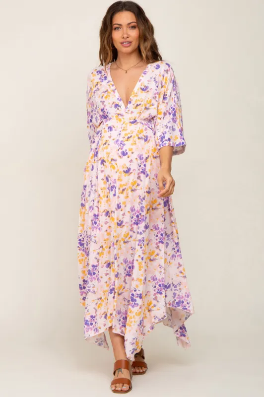 Pink Floral Flowy Short Sleeve Maternity Maxi Dress sold by Pinkblush