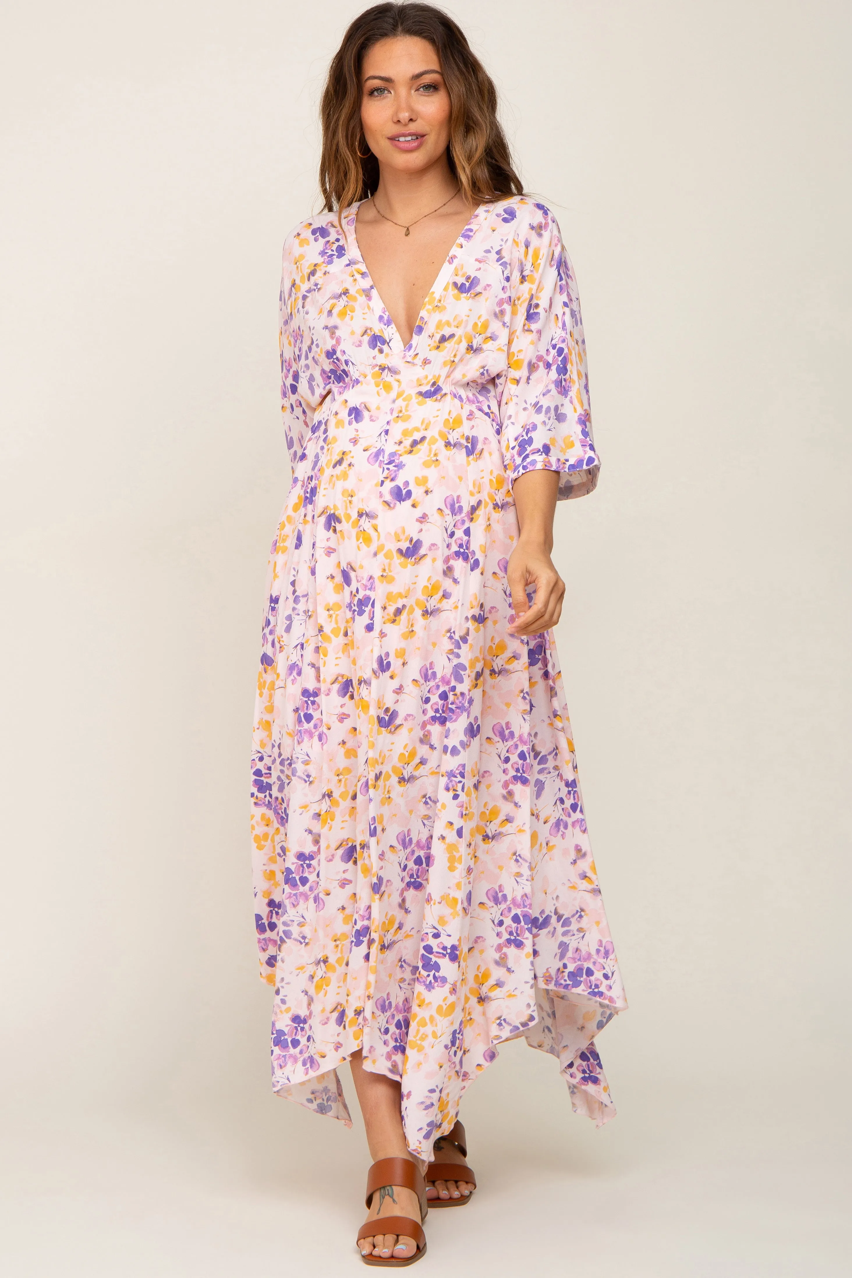 Pink Floral Flowy Short Sleeve Maternity Maxi Dress sold by Pinkblush