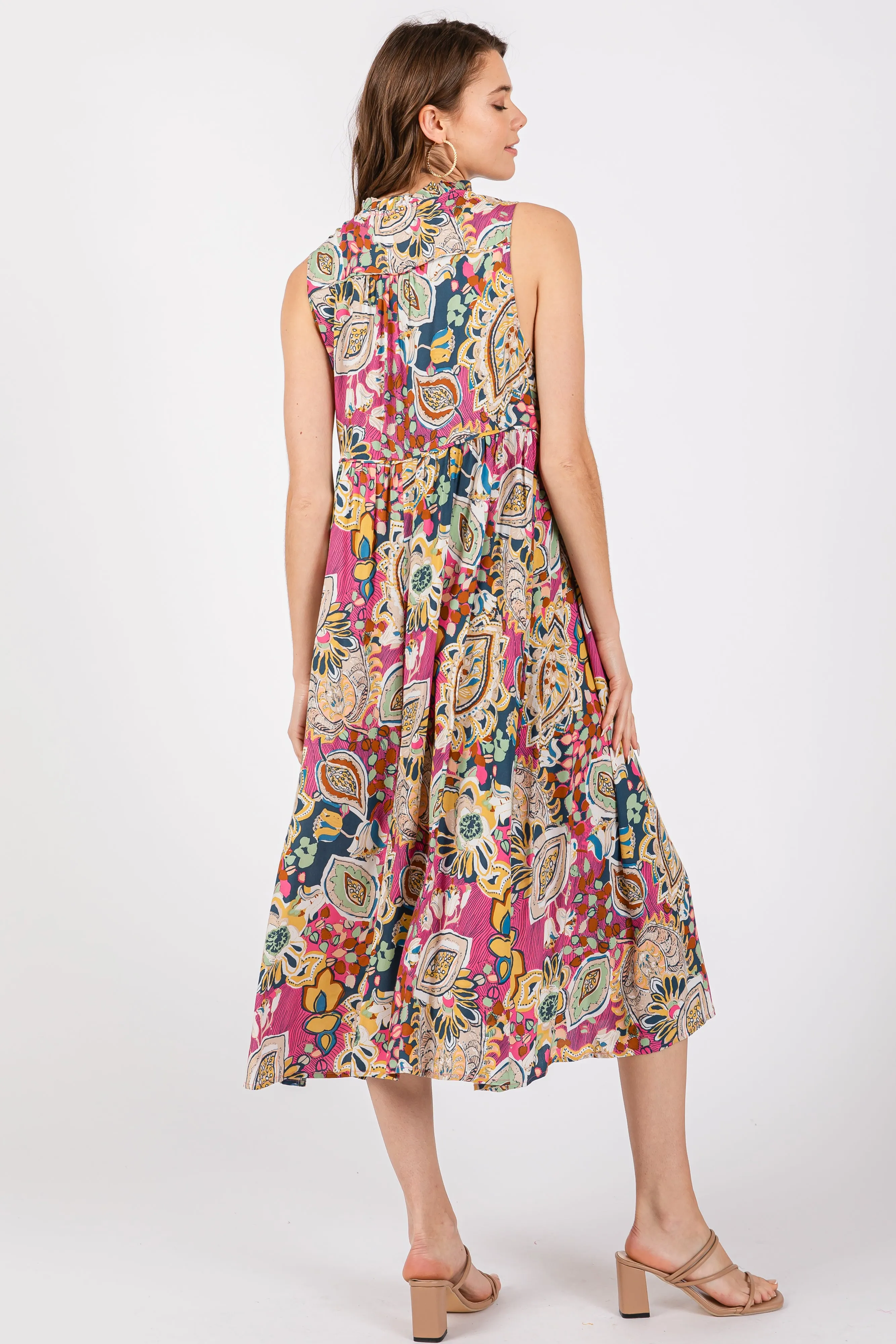 Pink Floral Paisley Mock Neck Midi Dress sold by Pinkblush product image thumbnail 3