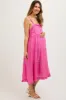 Fuchsia Sleeveless Button Tiered Maternity Midi Dress sold by Pinkblush